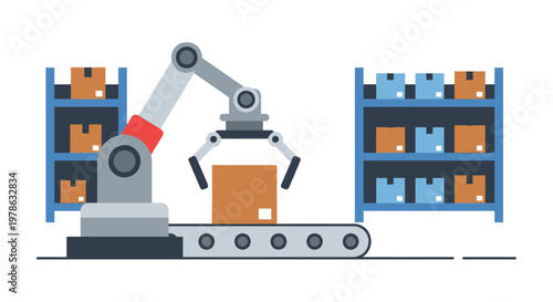 Industrial robotic arm with conveyor belt.