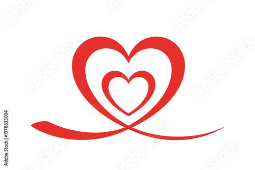 Elegant red heart ribbon graphic with concentric internal shapes for romantic wedding and valentines celebrations.