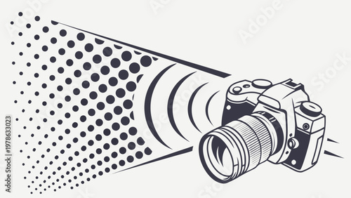 Stylized illustration of a camera capturing light and dots