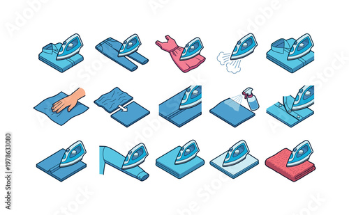 Ironing shirt, ironing pants, ironing dress, steam ironing clothes, smoothing fabric, removing wrinkles, pressing seams, spraying