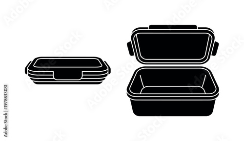 Silicone collapsible food container folded, flexible lunch container expanded form, reusable silicone box with lid tabs, soft