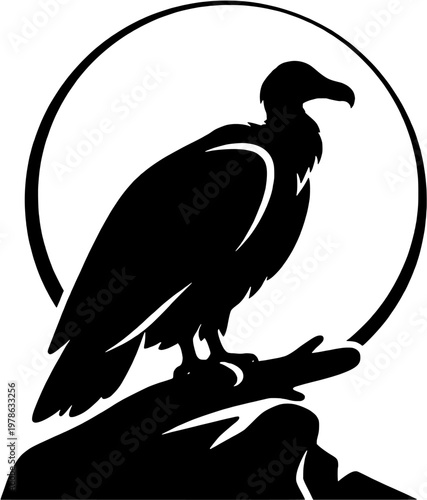 Vulture Silhouette with Circle Sun Moon Background Vector