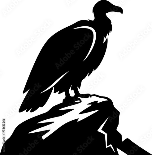 Vulture Silhouette Perched on Rock Wildlife Vector