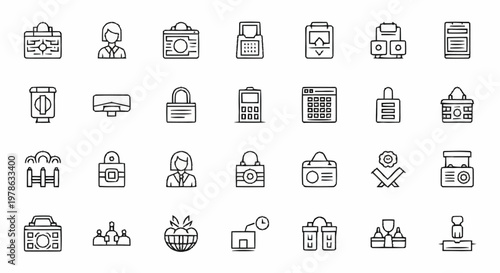 Collection of Business and Finance Icons in Outline Style.