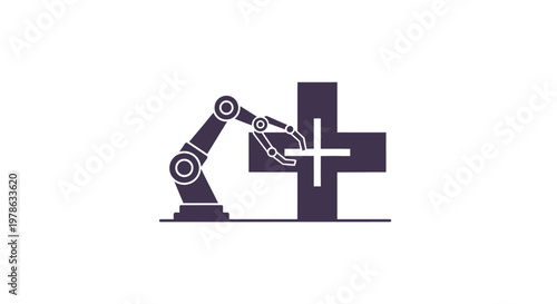 Robot arm holding medical cross.