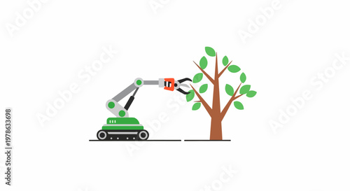 Robot arm picking fruit from tree.