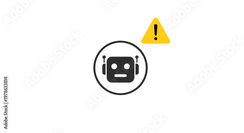 Robot Face with Warning Sign.