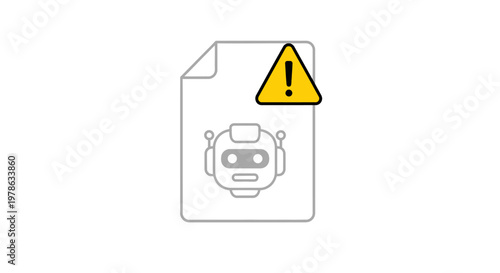 Robot Head on Document Warning Icon.