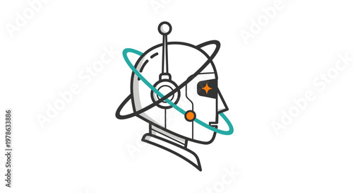 Robot Head with Glowing Circuits.