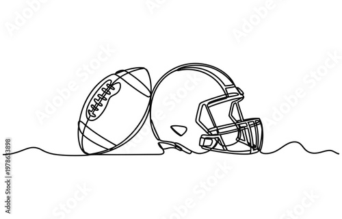 Animated self drawing of single continuous line draw American football helmet icon.