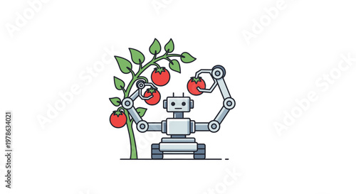 Robot picking apples from tree branch.