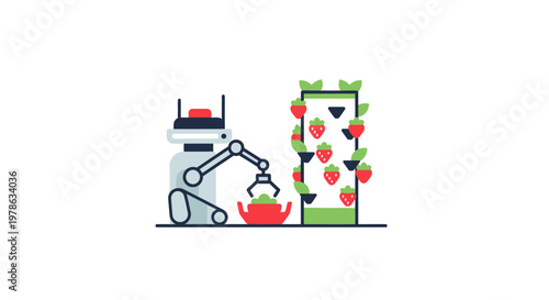 Robot picking strawberries with mechanical arm.