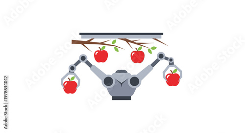 Robot picking tomatoes with mechanical arms.