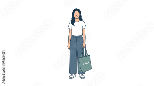 Young Woman Carrying Shopping Bag Casual Style.