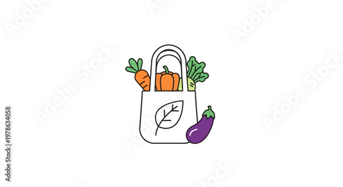 Reusable shopping bag with vegetables.