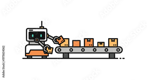 Robot placing boxes on conveyor belt.