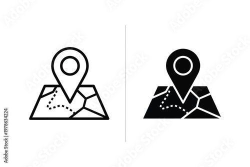 Location Pin on Map with Route Line Icon, Navigation and Travel Concept Vector Illustration