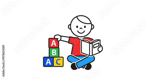 Little boy playing with alphabet blocks.