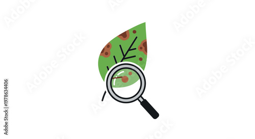 Magnifying glass on a leaf closely.
