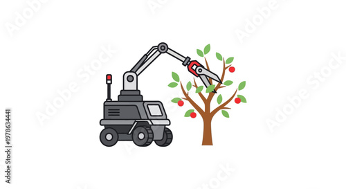Machine Harvesting Fruit From Tree.