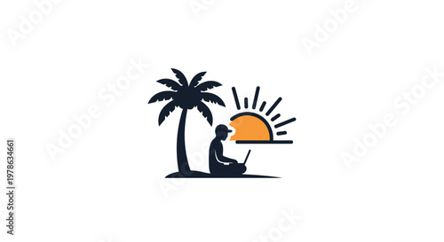 Man sitting under a palm tree.