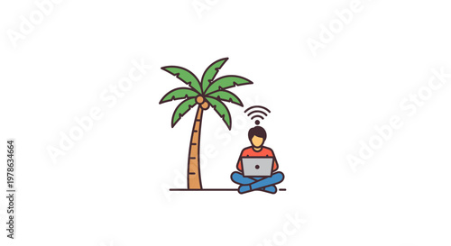 Man sitting under a palm tree.