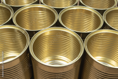 Open tin cans as a background