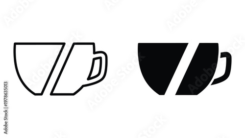 Two contrasting cup designs illustrating filled and empty states with diagonal shading