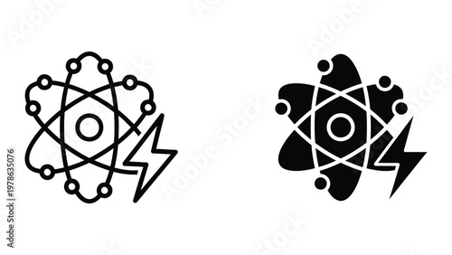 Contrast between traditional and modern atomic energy symbols with radiation icons
