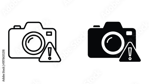 Warning symbols displayed on two different types of cameras for caution or attention
