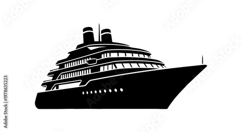 Vector illustration of black silhouette of a luxury cruise ship or yacht on a transparent background
