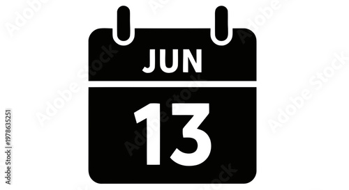 Vector illustration of calendar icon showing june 13th date on a transparent background