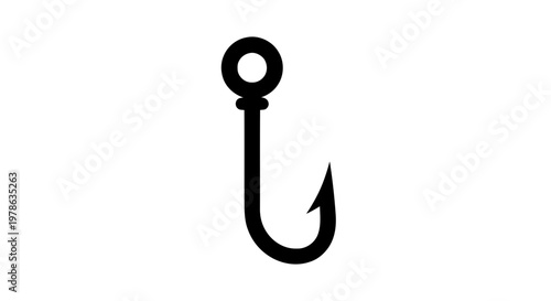 Vector illustration of black silhouette of a fishing hook icon on a transparent background