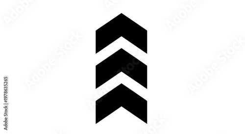 Vector illustration of three stacked chevron arrows pointing up, black vector icon design on a transparent background