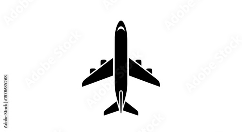 Vector illustration of black silhouette of a passenger airplane icon on a transparent background