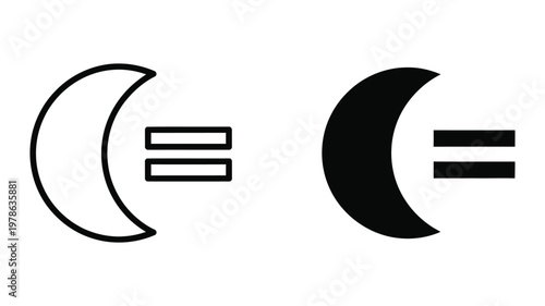 Comparison of crescent moon phases with different fill styles and equality signs