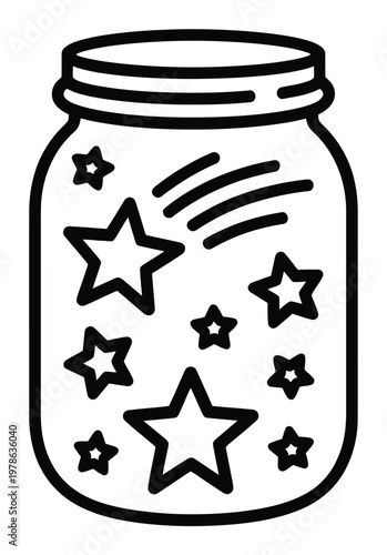 A jar filled with stars and shooting stars, a whimsical