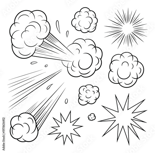 Comic Book Style Explosions, Smoke Puffs, and Speed Lines