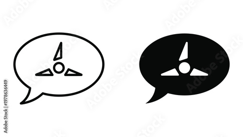 Contrast between a white and black speech bubble with identical symbols inside