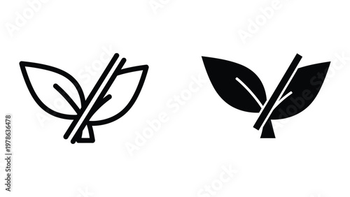 Comparison of a simple sketch and a filled leaf illustration with stems