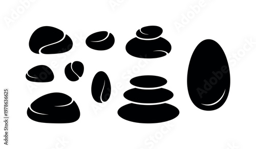Round massage stones smooth pebble shapes, hot stone massage set varied sizes, oval spa stone flat form, stacked massage stones