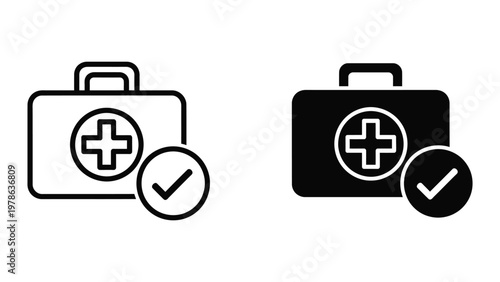 Medical and non-medical first aid kits comparison with verification marks