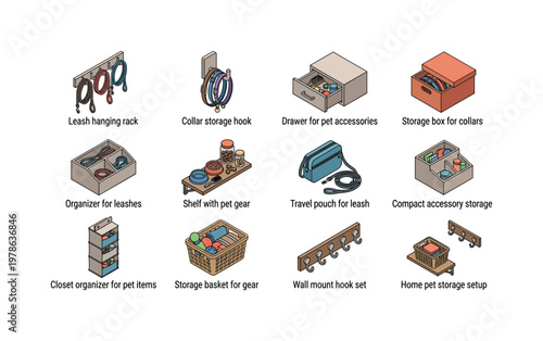 Leash hanging rack, collar storage hook, drawer for pet accessories, storage box for collars, organizer for leashes, shelf with