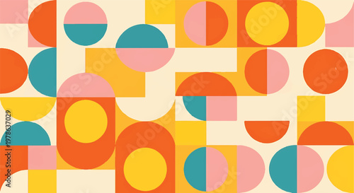 Modern mid century geometric pattern with shapes geometric semicircle colorful abstract seamless background wallpaper illustration minimalist decoration creative composition structure
