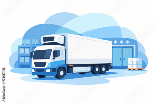 Canvas-taulu Refrigerated Delivery Truck and Cold Storage Warehouse Illustration