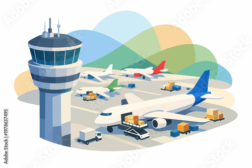 Global Air Cargo Logistics and Airport Operations Vector Illustration