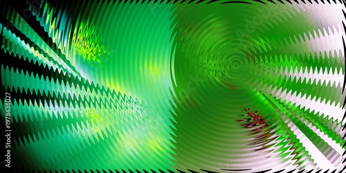 Abstract fractal elegant wavy background for your design. Green waves radiate on a white and black background. Copy space. 3D rendering. 3D illustration.