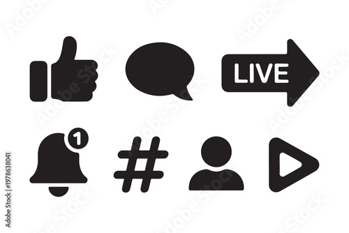 Social media icons with notification count like comment live user and play button vector.