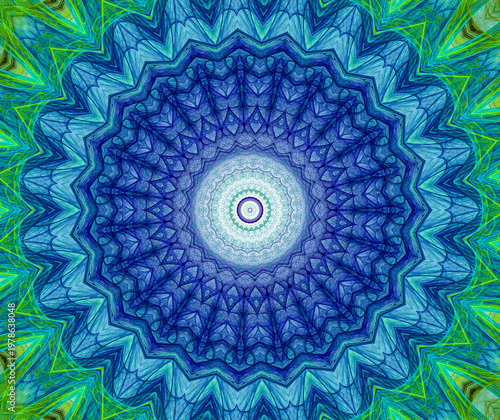 Abstract geometric round fractal openwork pattern. Mandala. Seamless. 3D rendering. 3D illustration.