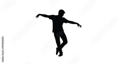 Silhouette of a man in a dynamic dance pose against a white background